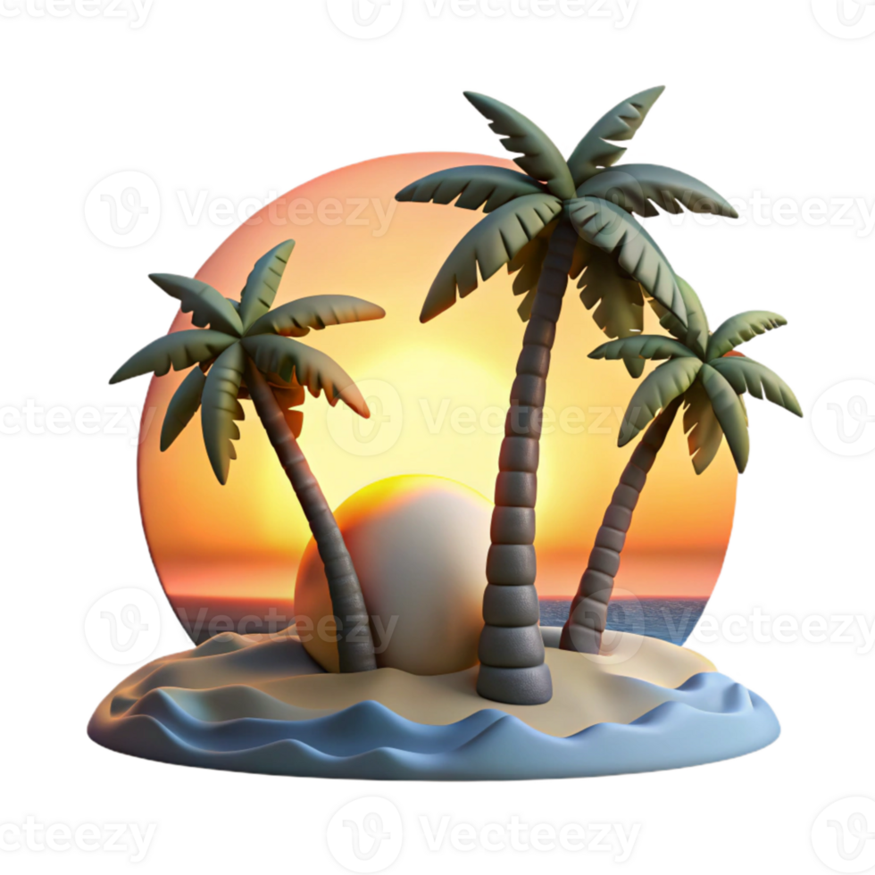 dramatic abstract Ocean Sunset Isolated with Silhouetted Palm Trees premium png