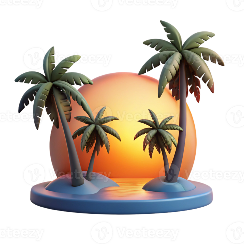 dramatic contemporary Ocean Sunset Isolated with Silhouetted Palm Trees authentic png