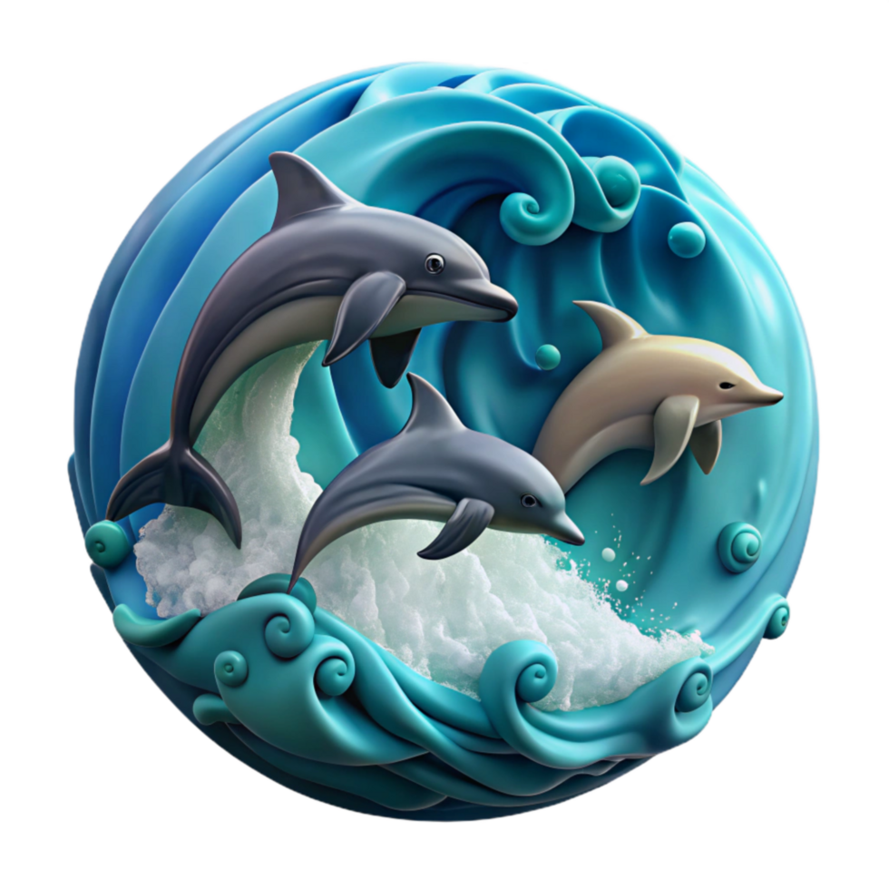 stunning abstract Ocean Waves with Dolphins Jumping Cutout high quality png