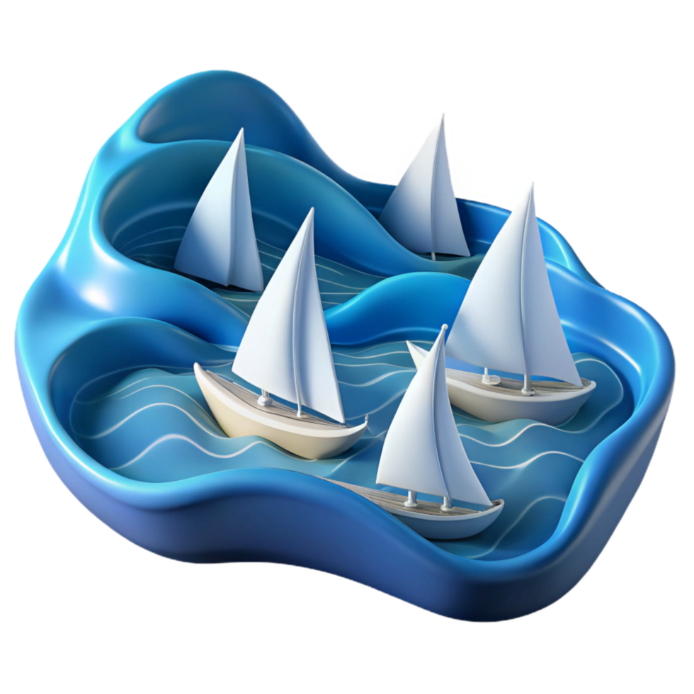 vibrant abstract Ocean Waves with Sailboats Racing Cutout exclusive png
