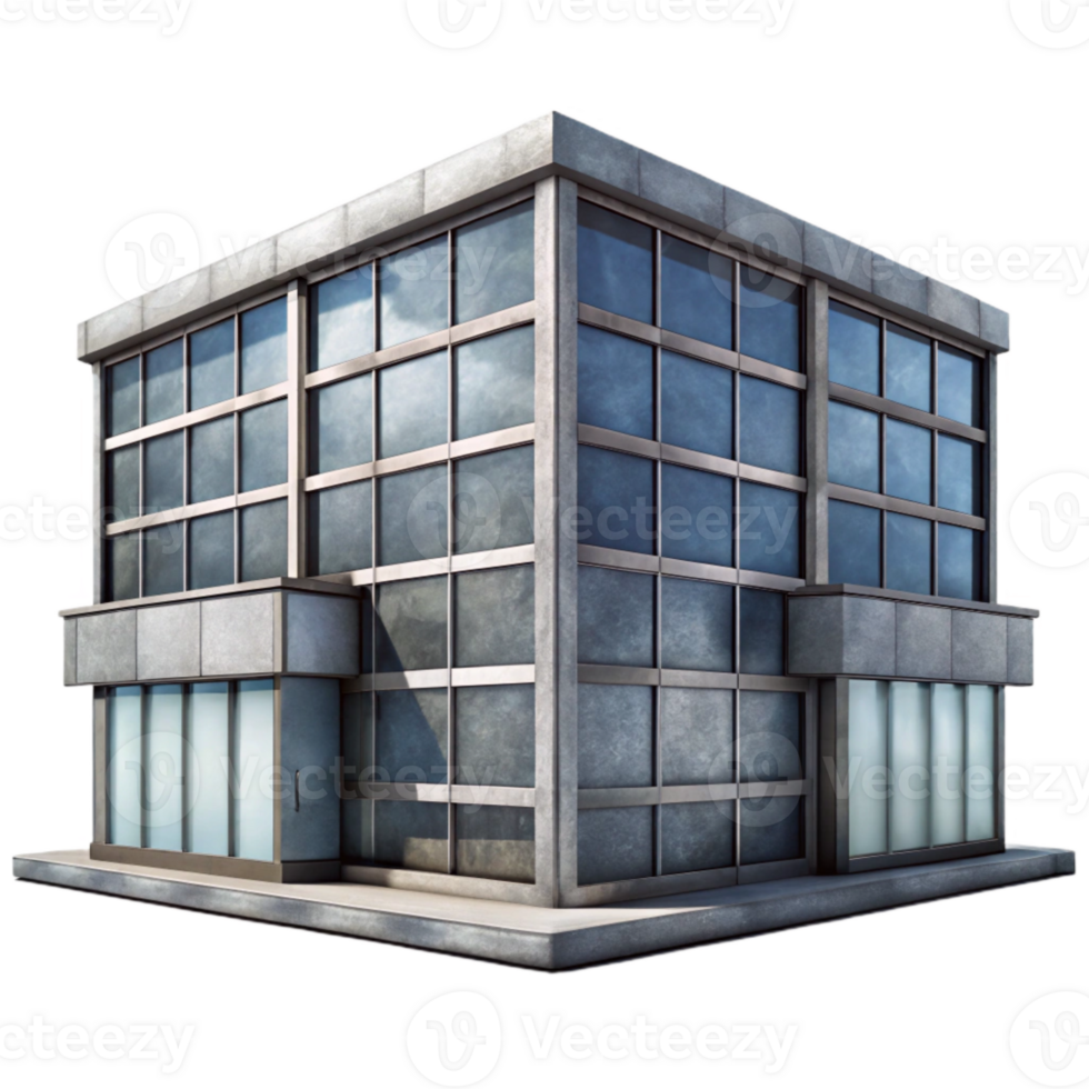 dramatic modern Office Building with Glass Facade Grey Scale Transparent Background high quality png