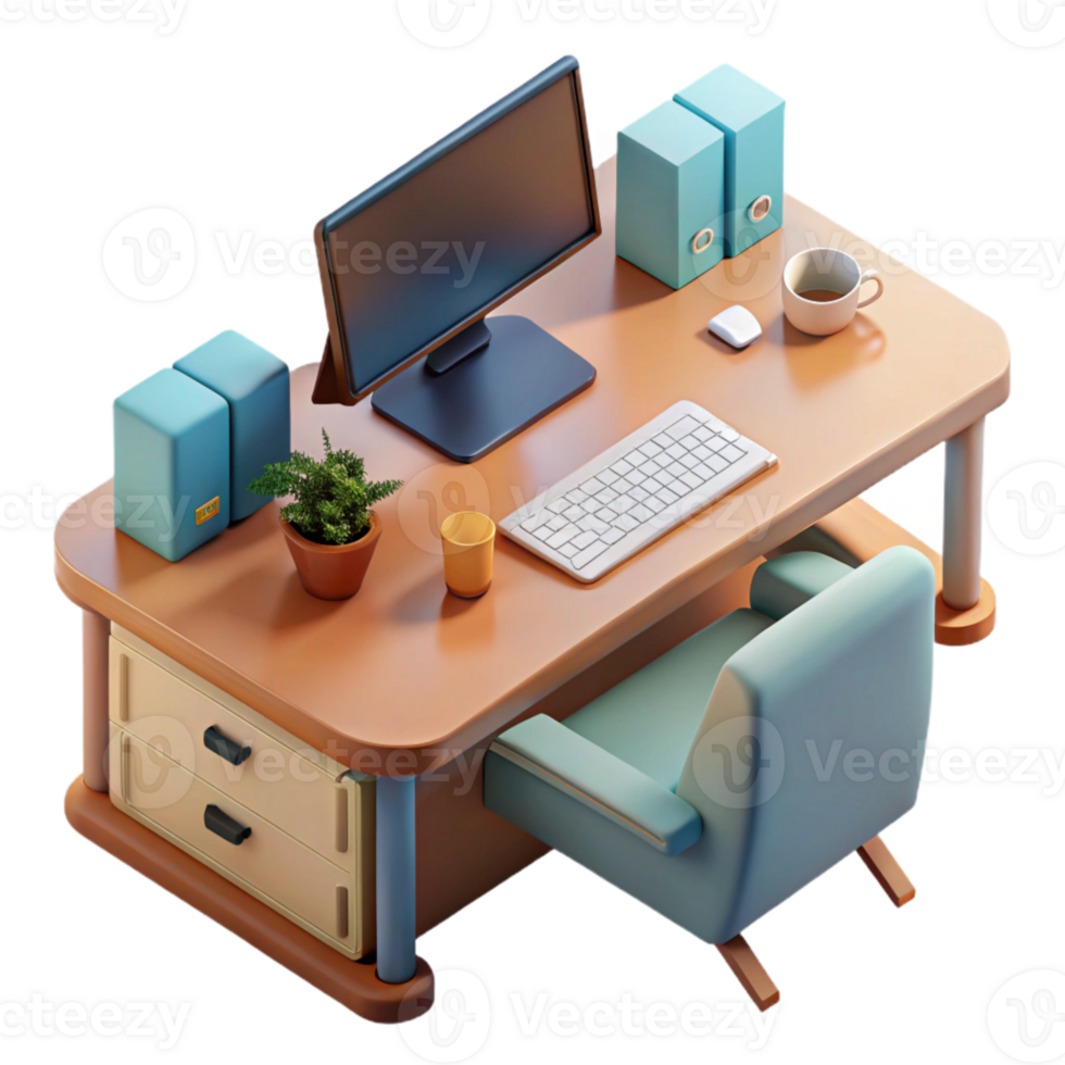 impressive creative Office Desk with Computer Top View Isolated premium png