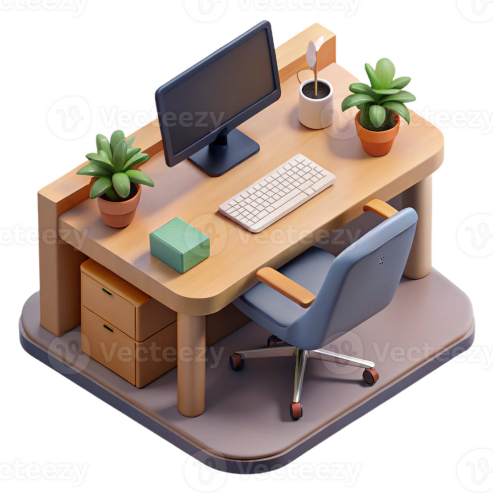 dramatic abstract Office Desk with Computer Top View Isolated authentic png