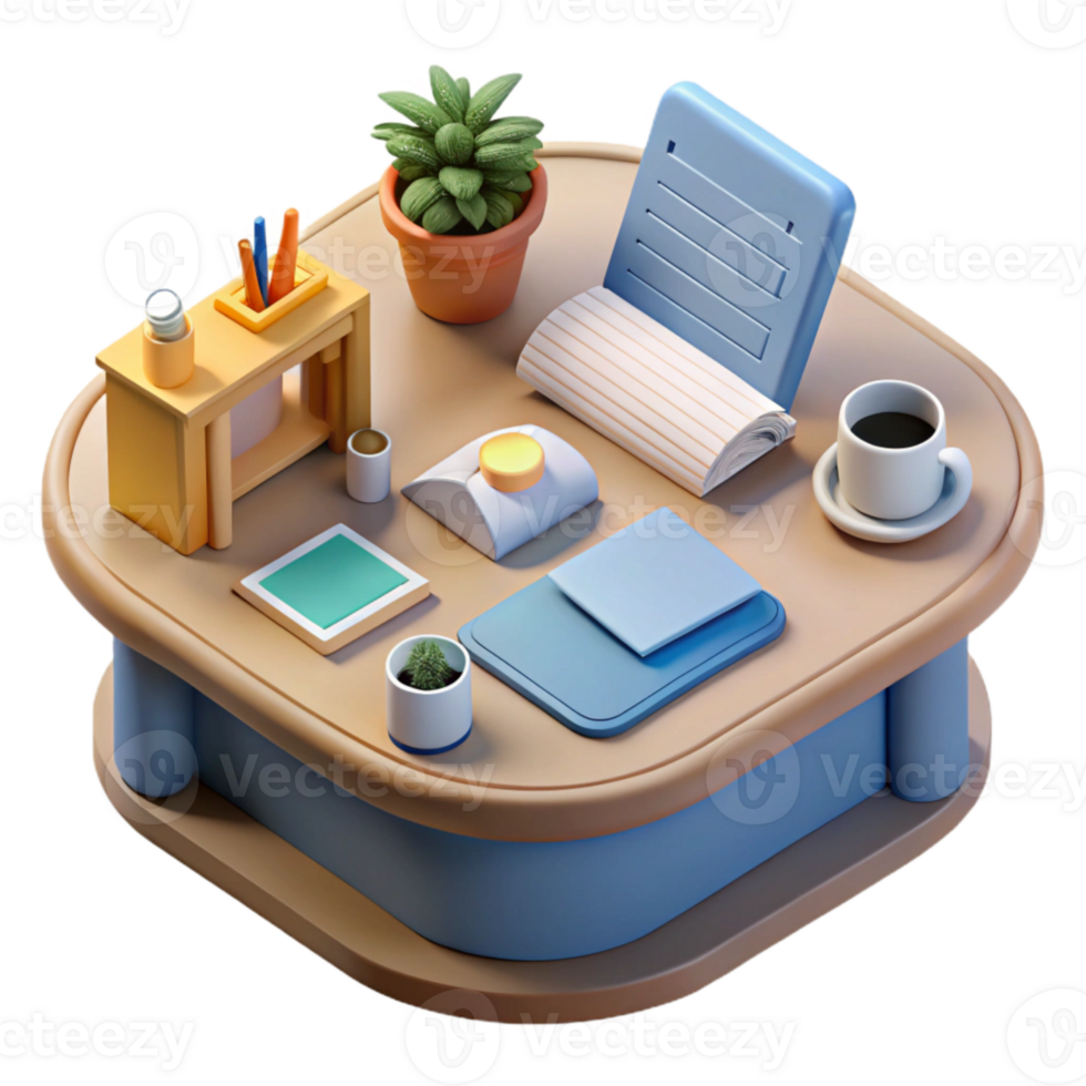 wonderful classic Office Desk with Stationery Items Flatlay Transparent Background high resolution png