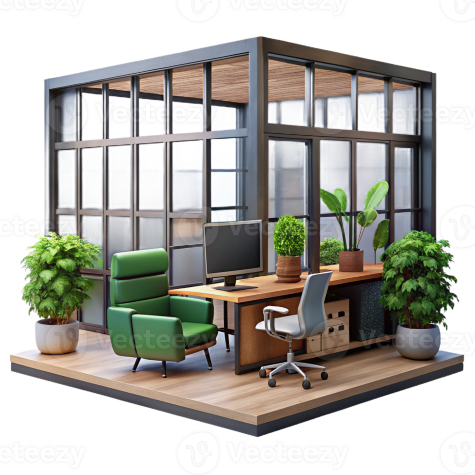vibrant traditional Office Interior with Large Windows Transparent Background png