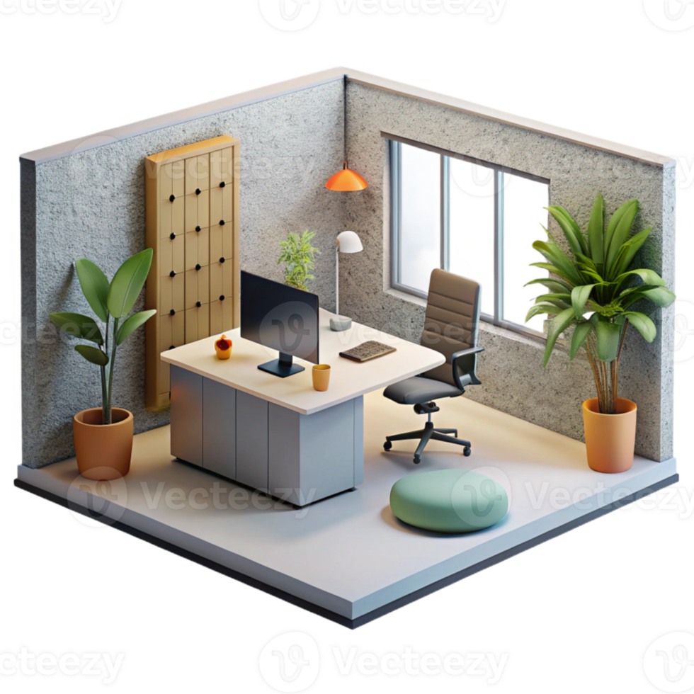 serene traditional Office Interior with Minimalist Design Isolated authentic png