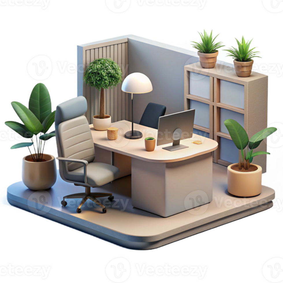 vibrant classic Office Interior with Minimalist Design Isolated original png