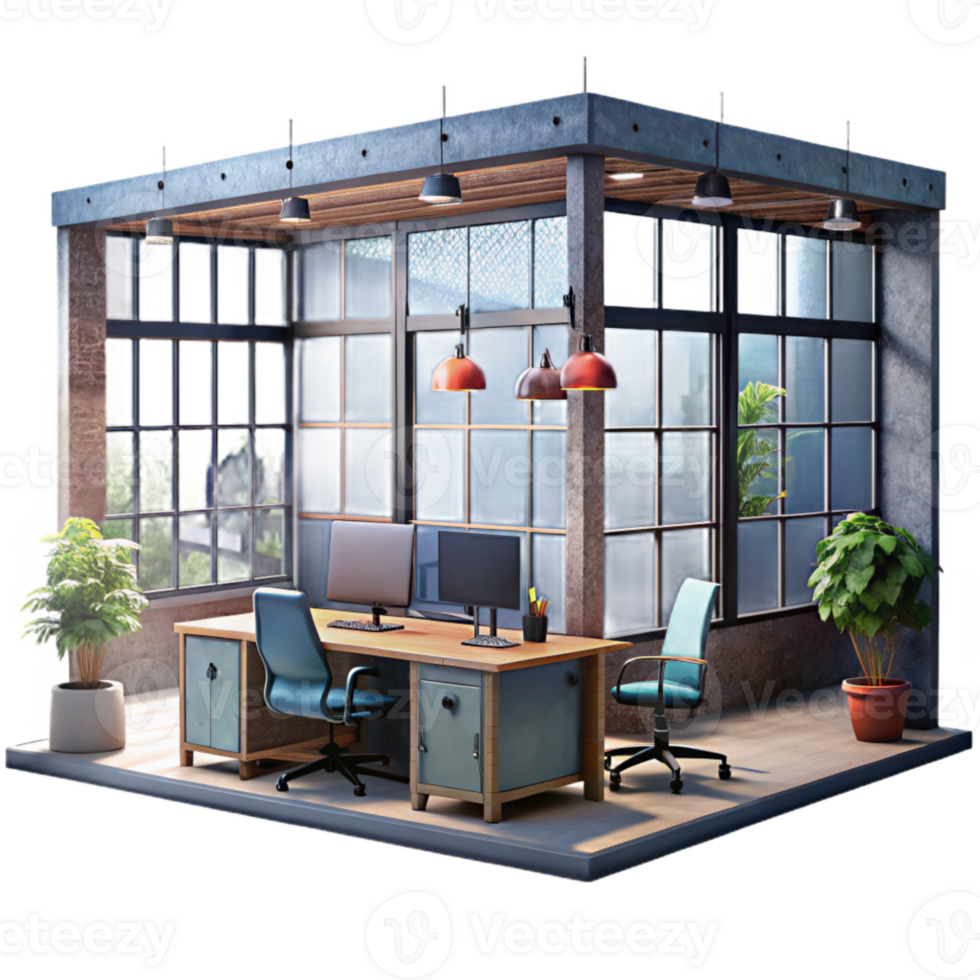 extraordinary abstract Office Interior with Large Windows Transparent Background authentic png