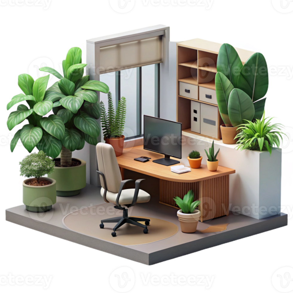 impressive modern Office Interior with Plants Cutout high quality png
