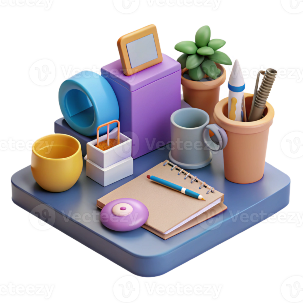 dramatic artistic Office Supplies Arranged on Desk Isolated Element original png