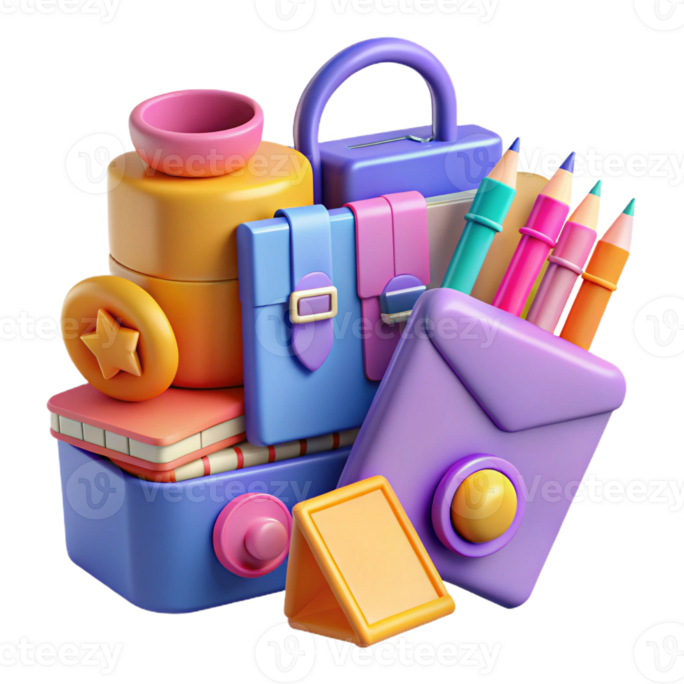vibrant abstract Office Supplies Collection with Bright Colors Isolated Element exclusive png