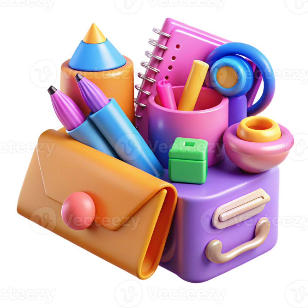 impressive artistic Office Supplies Collection with Bright Colors Isolated Element png