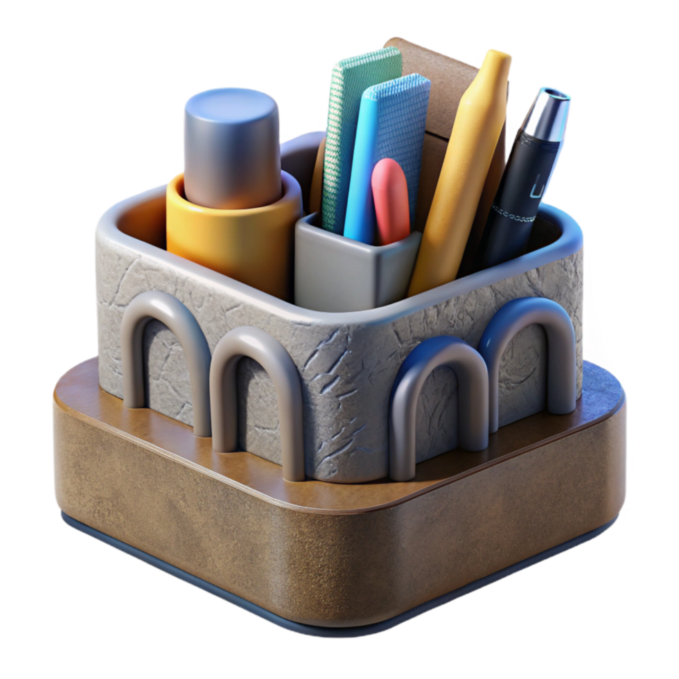 dramatic modern Office Supplies in Desk Organizer Isolated Element professional png