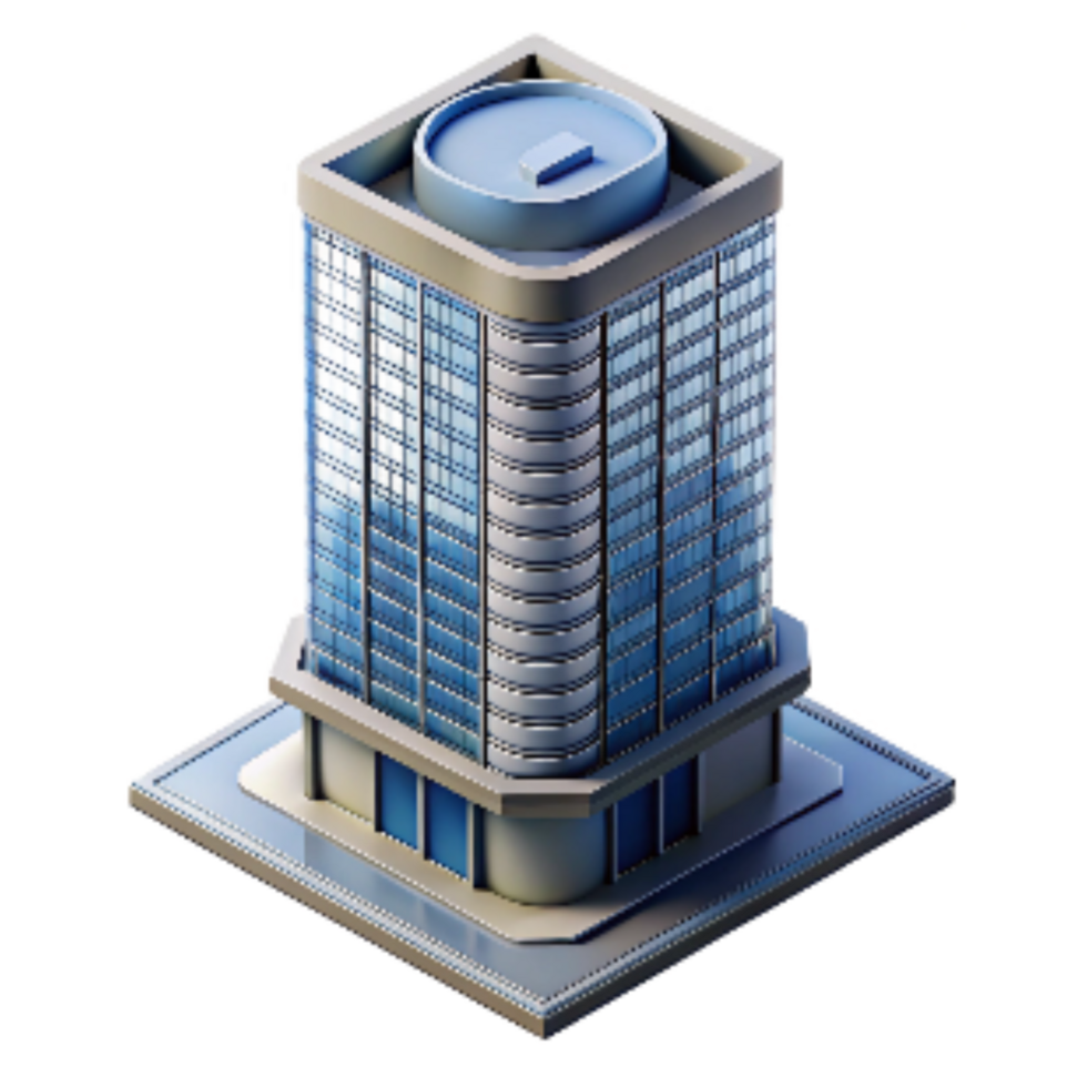 beautiful minimalist Office Tower Skyscraper Top View Transparent Background png