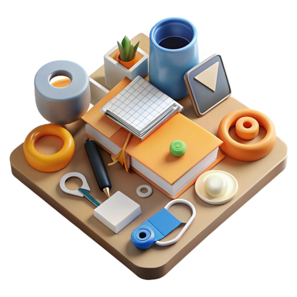 beautiful vintage Office Supplies Scattered on Desk Isolated Element professional png