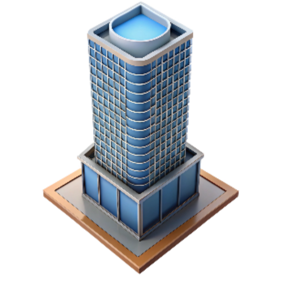 serene traditional Office Tower Skyscraper Top View Transparent Background professional png