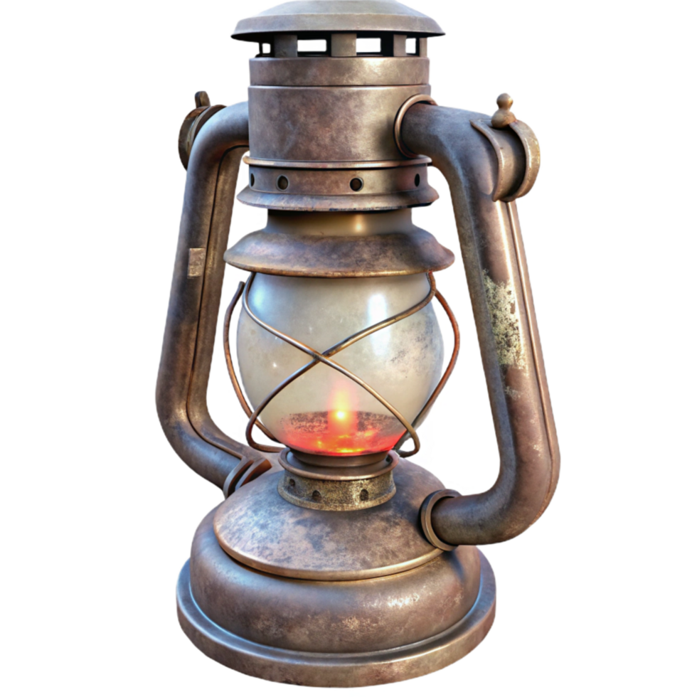 magnificent artistic Old Kerosene Lamp with Glass Chimney Transparent Background high quality png