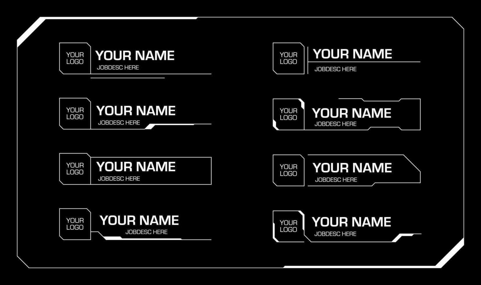 Futuristic Lower Third White Line with Logo Space. Cyberpunk Elements Collection in Black Background. vector