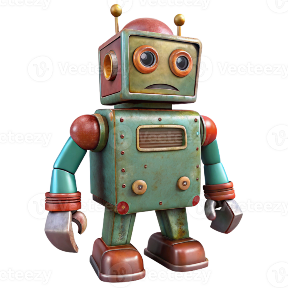 beautiful traditional Old Tin Toy Robot Wind Up Design Transparent Background authentic png