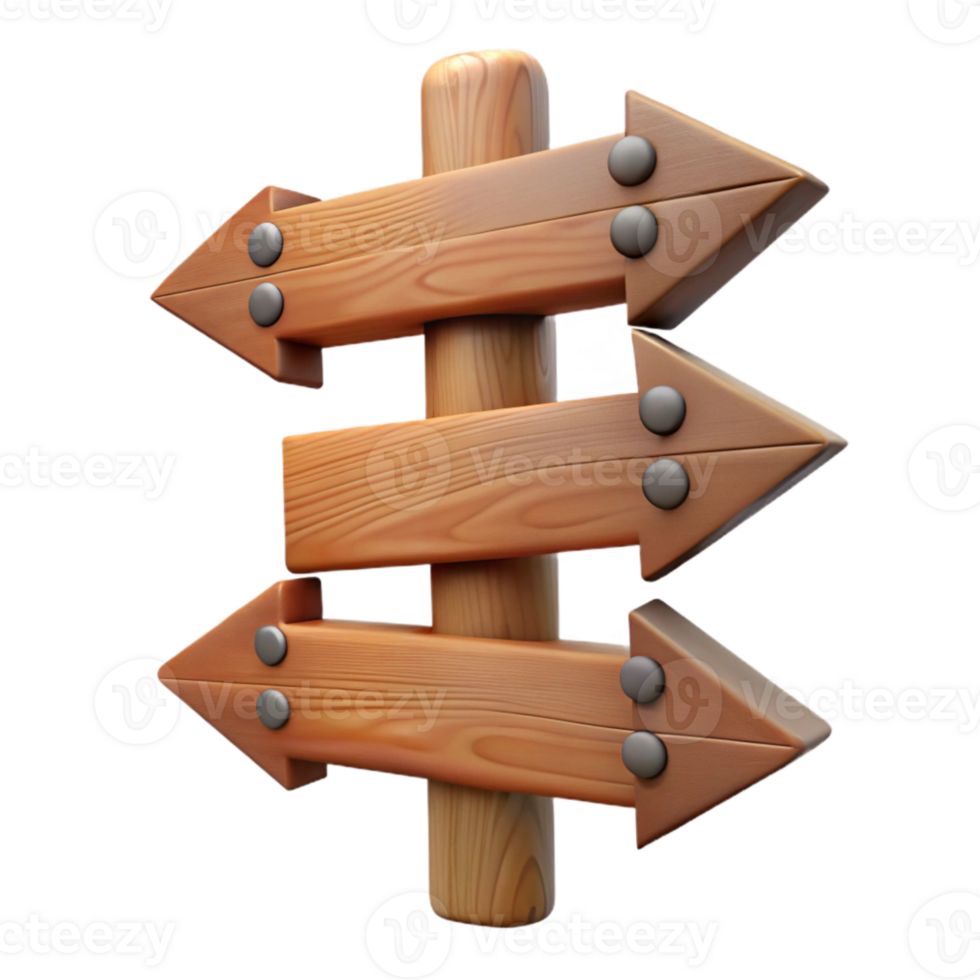 dramatic abstract Old Wooden Signpost with Multiple Arrows Isolated png