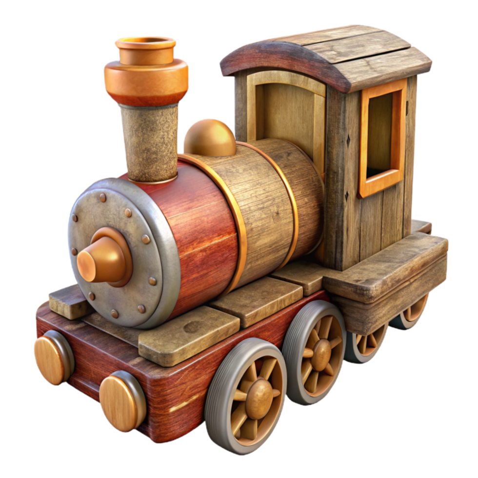 vibrant rustic Old Wooden Toy Train Engine Transparent Background png