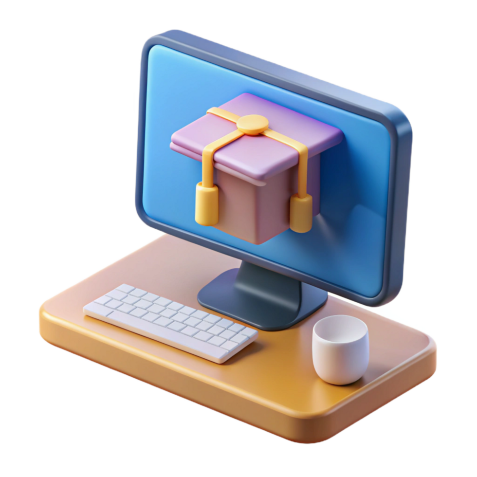 elegant contemporary Online Learning Platform on Desktop Computer Isolated png