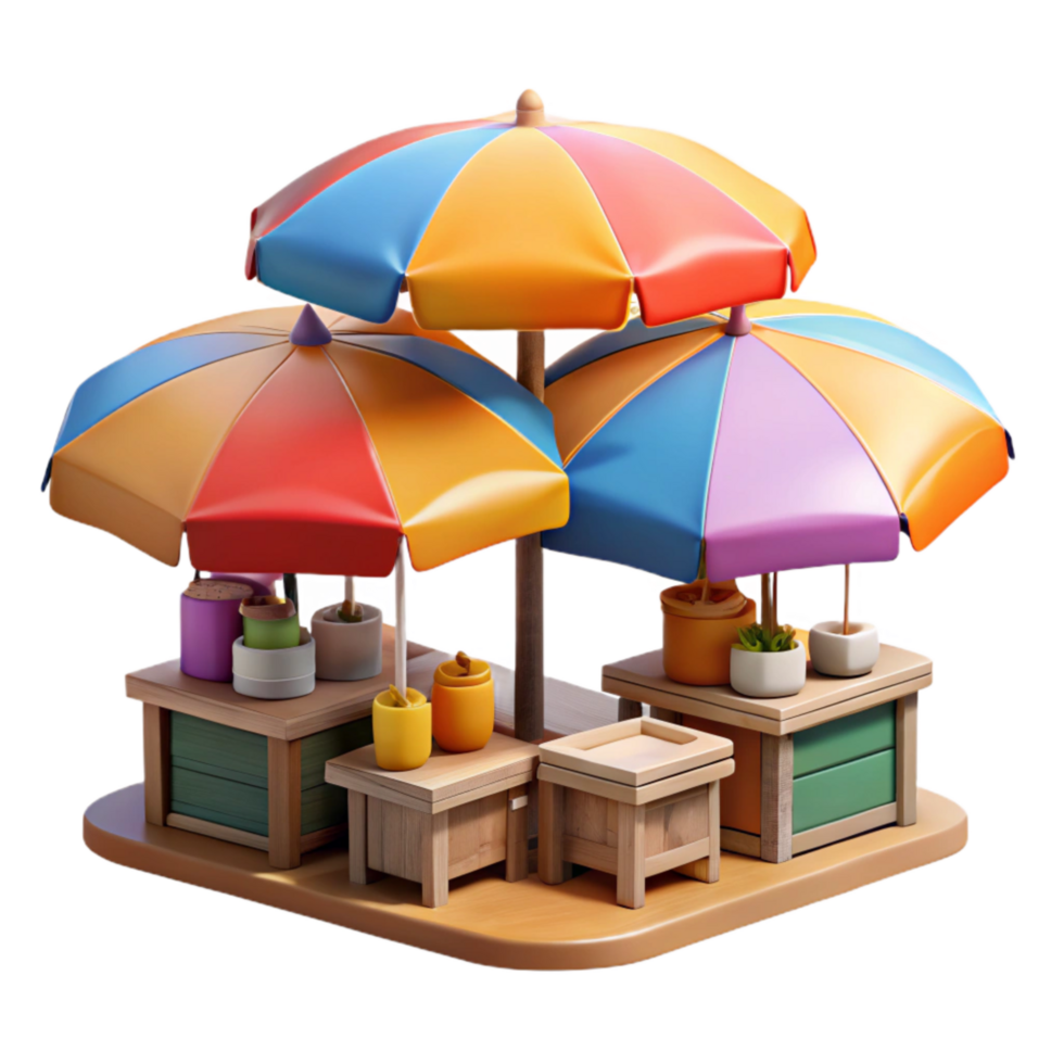 impressive modern Open Air Market Colorful Stalls Isolated professional png
