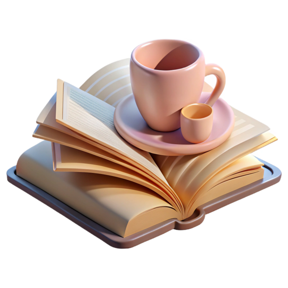 magnificent vintage Open Book and Teacup Isolated on White Background professional png