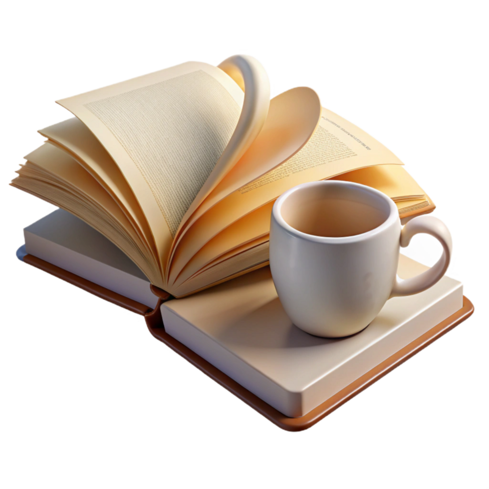 vibrant vintage Open Book and Teacup Isolated on White Background authentic png