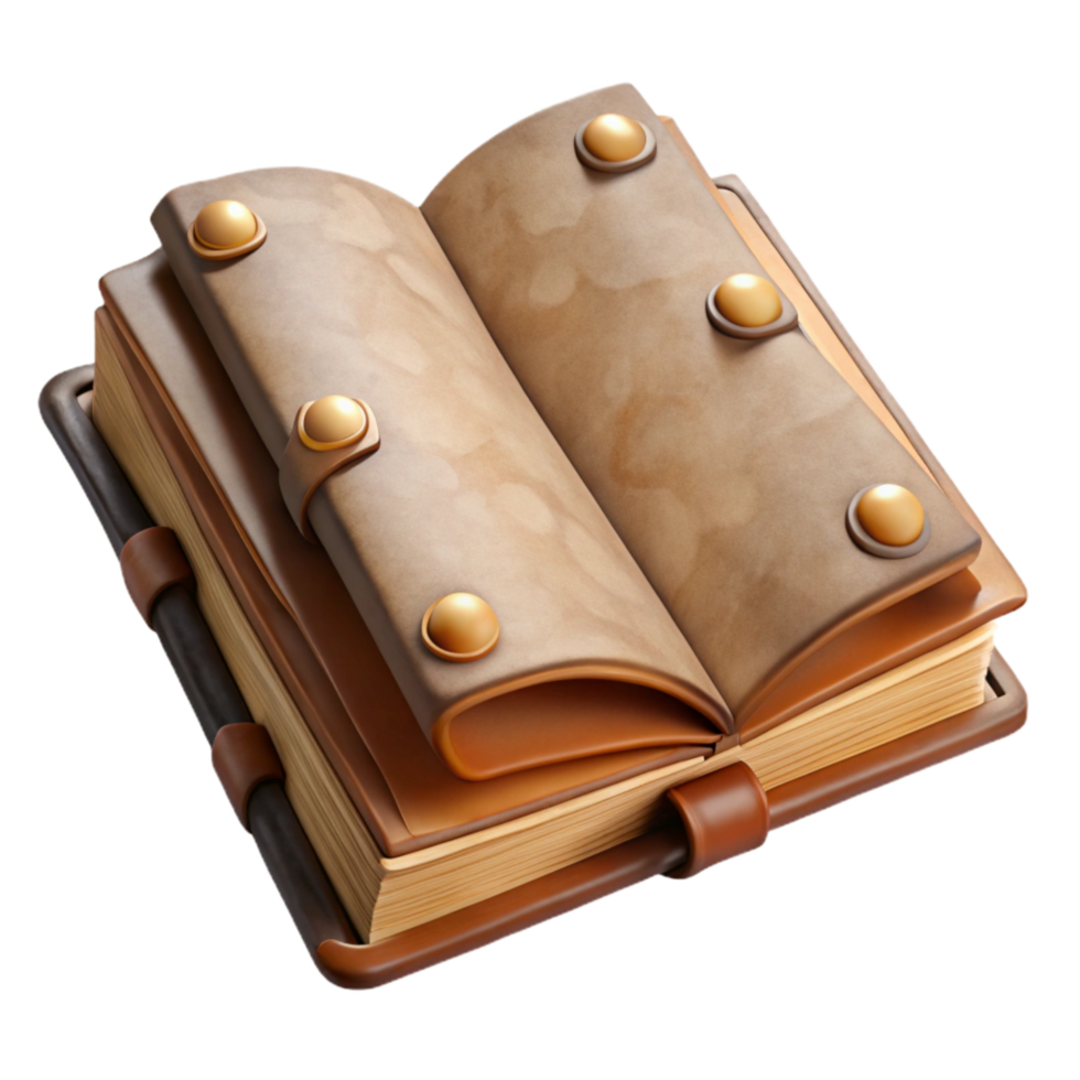 vibrant creative Open Book Antique Leather Bound Cutout on Transparent Background detailed png