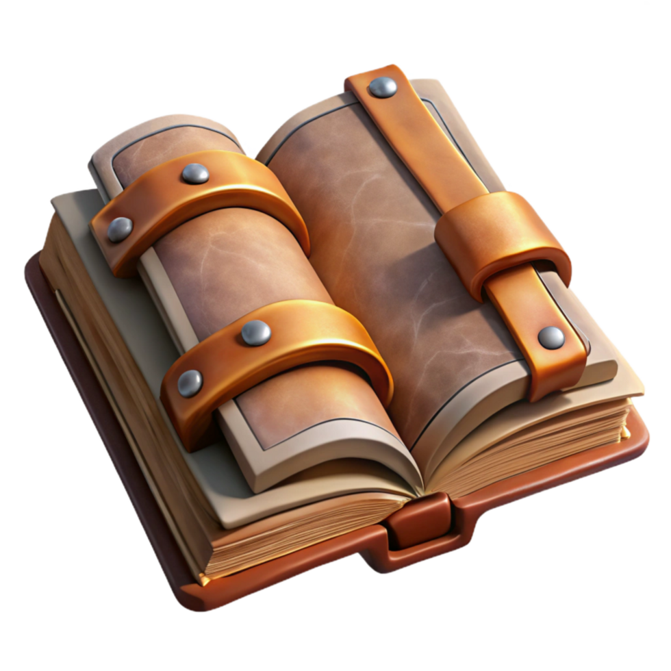elegant modern Open Book Antique Leather Bound Cutout on Transparent Background high resolution png