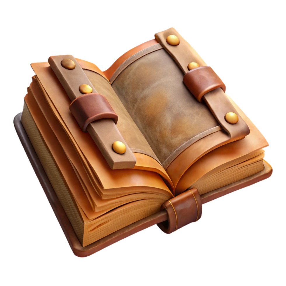 beautiful modern Open Book Antique Leather Bound Cutout on Transparent Background original png