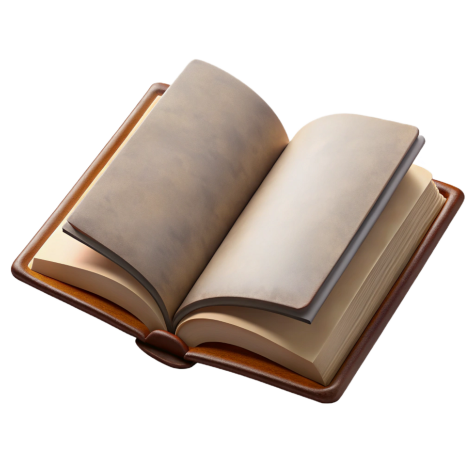 beautiful rustic Open Book with Blank Pages Isolated Element detailed png