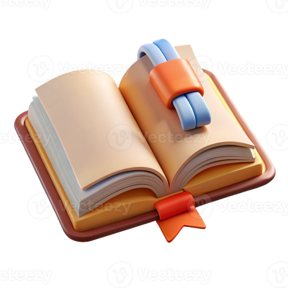 extraordinary creative Open Book with Bookmark Front View Transparent Background png