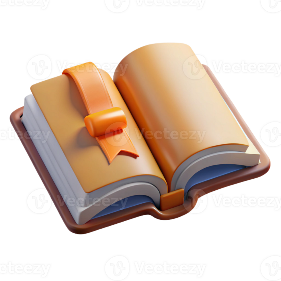 impressive vintage Open Book with Bookmark Front View Transparent Background high resolution png