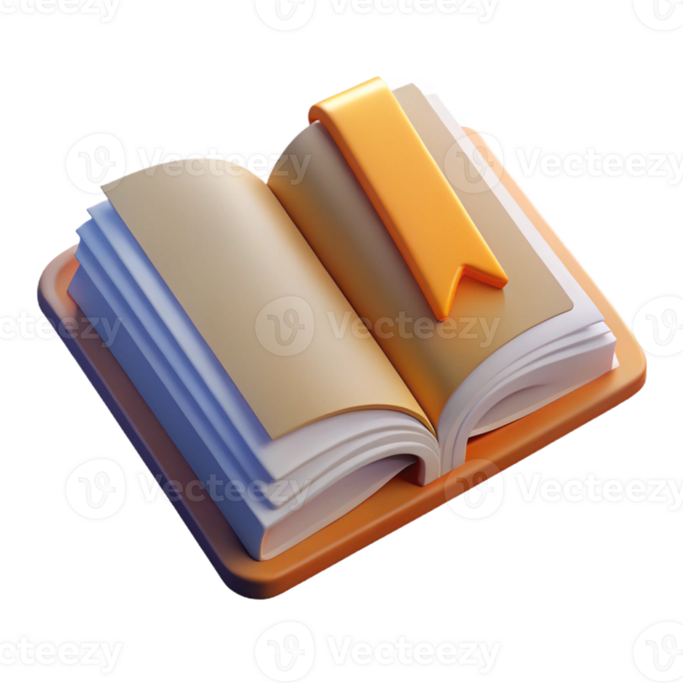 beautiful traditional Open Book with Bookmark Front View Transparent Background authentic png