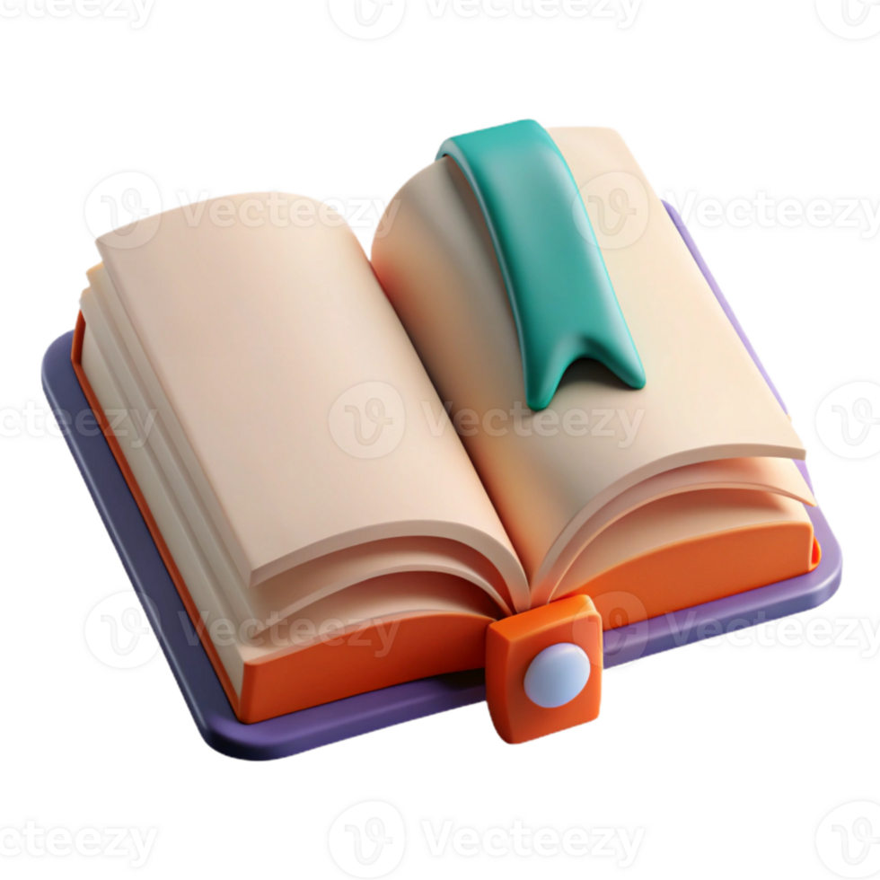 impressive abstract Open Book with Bookmark Front View Transparent Background high quality png