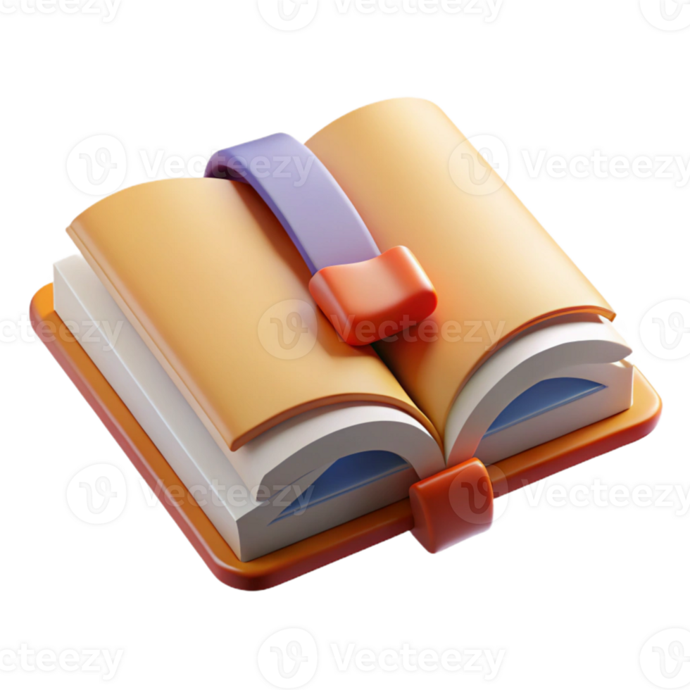 extraordinary rustic Open Book with Bookmark Front View Transparent Background original png