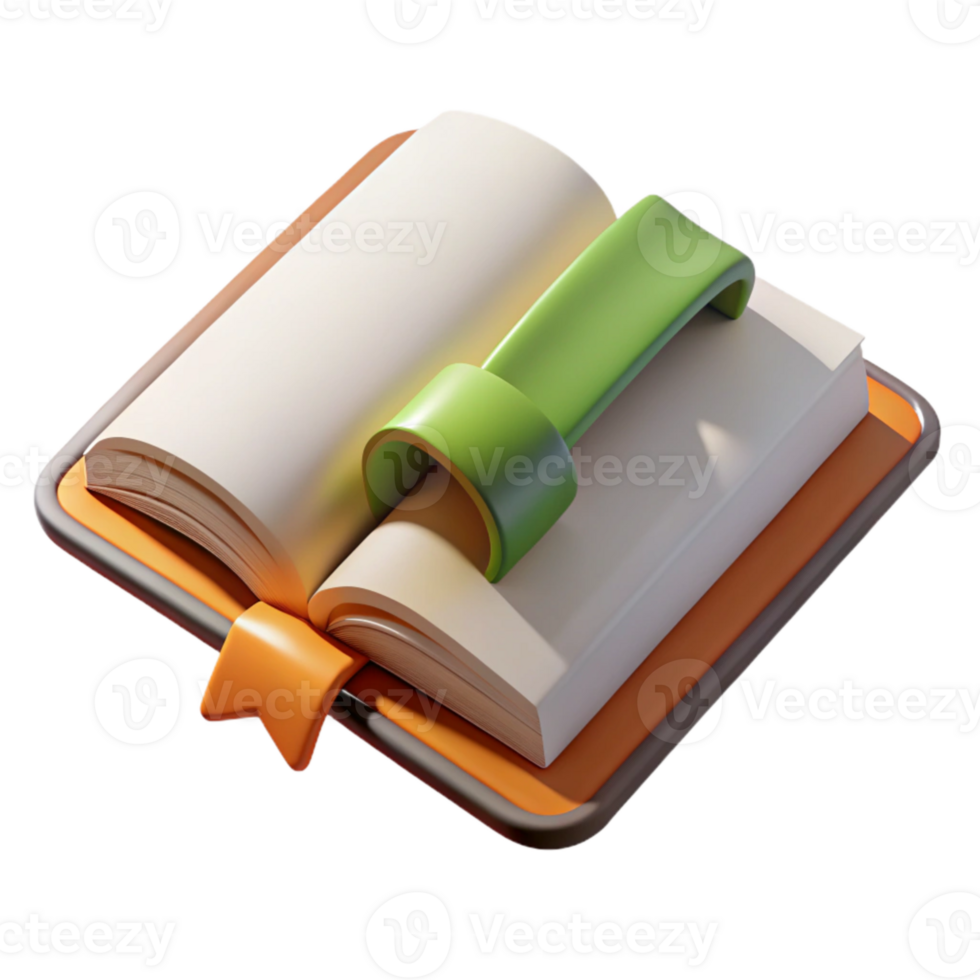 magnificent vintage Open Book with Bookmark Front View Transparent Background professional png