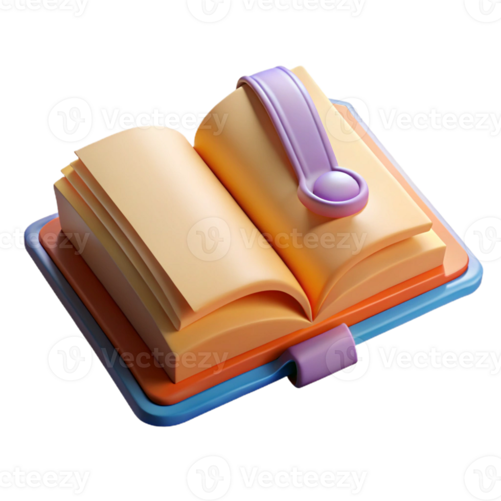 elegant creative Open Book with Bookmark Front View Transparent Background detailed png