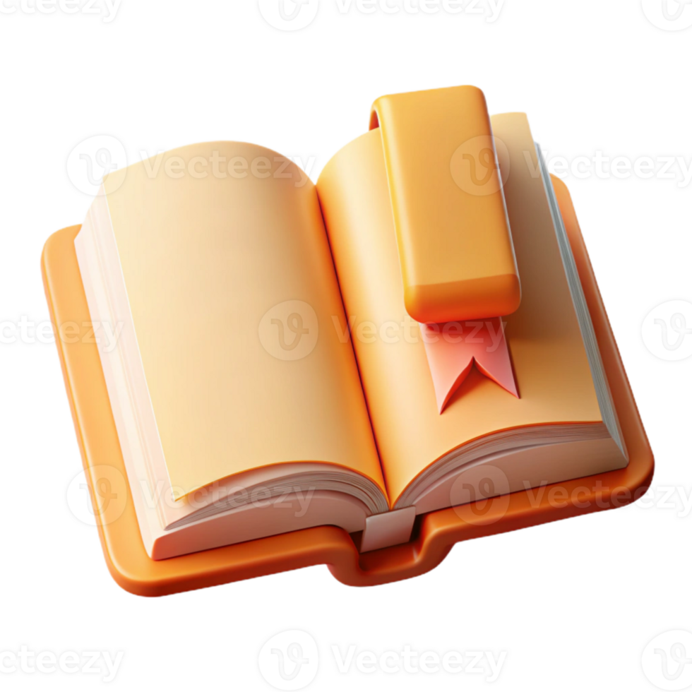 impressive minimalist Open Book with Bookmark Front View Transparent Background professional png