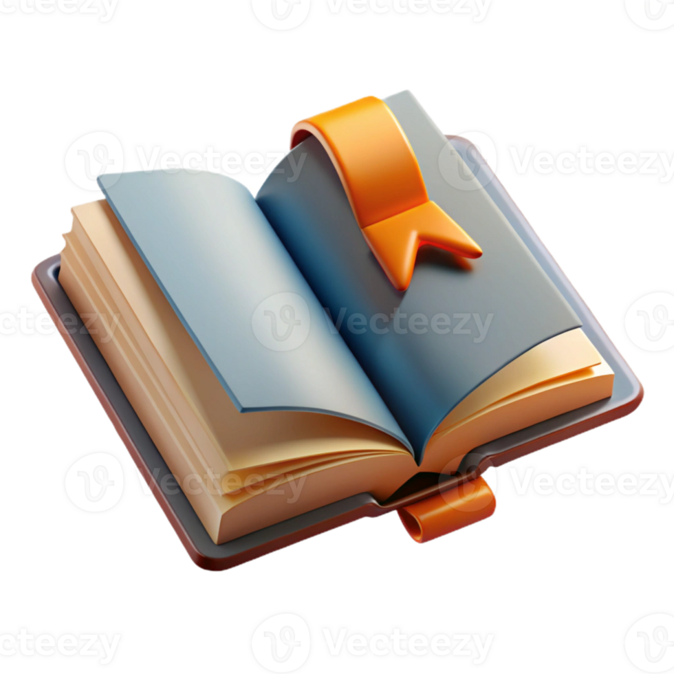 impressive modern Open Book with Bookmark Front View Transparent Background high quality png