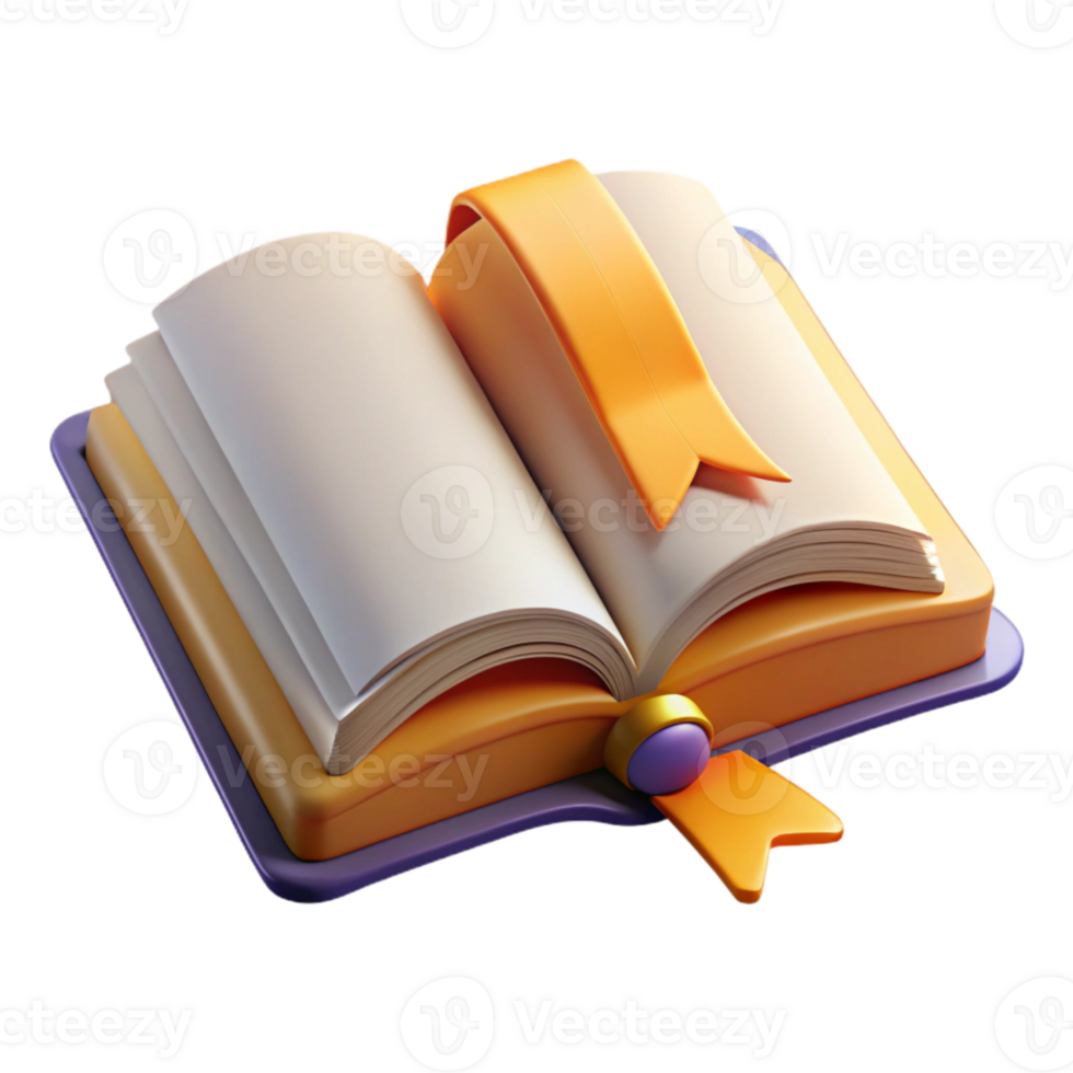 dramatic creative Open Book with Bookmark Front View Transparent Background high quality png