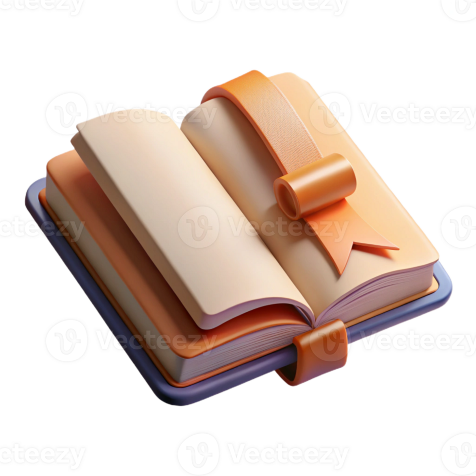 impressive creative Open Book with Bookmark Front View Transparent Background genuine png