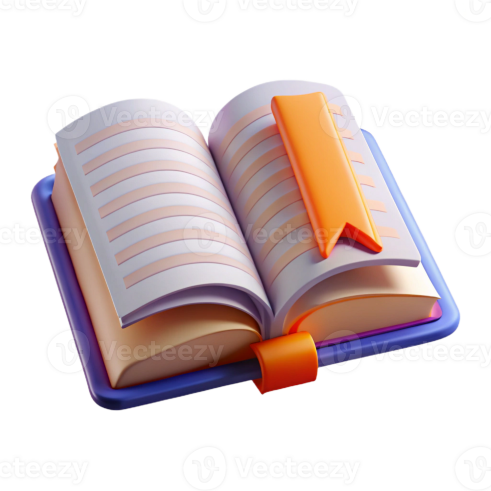 serene creative Open Book with Bookmark Front View Transparent Background exclusive png