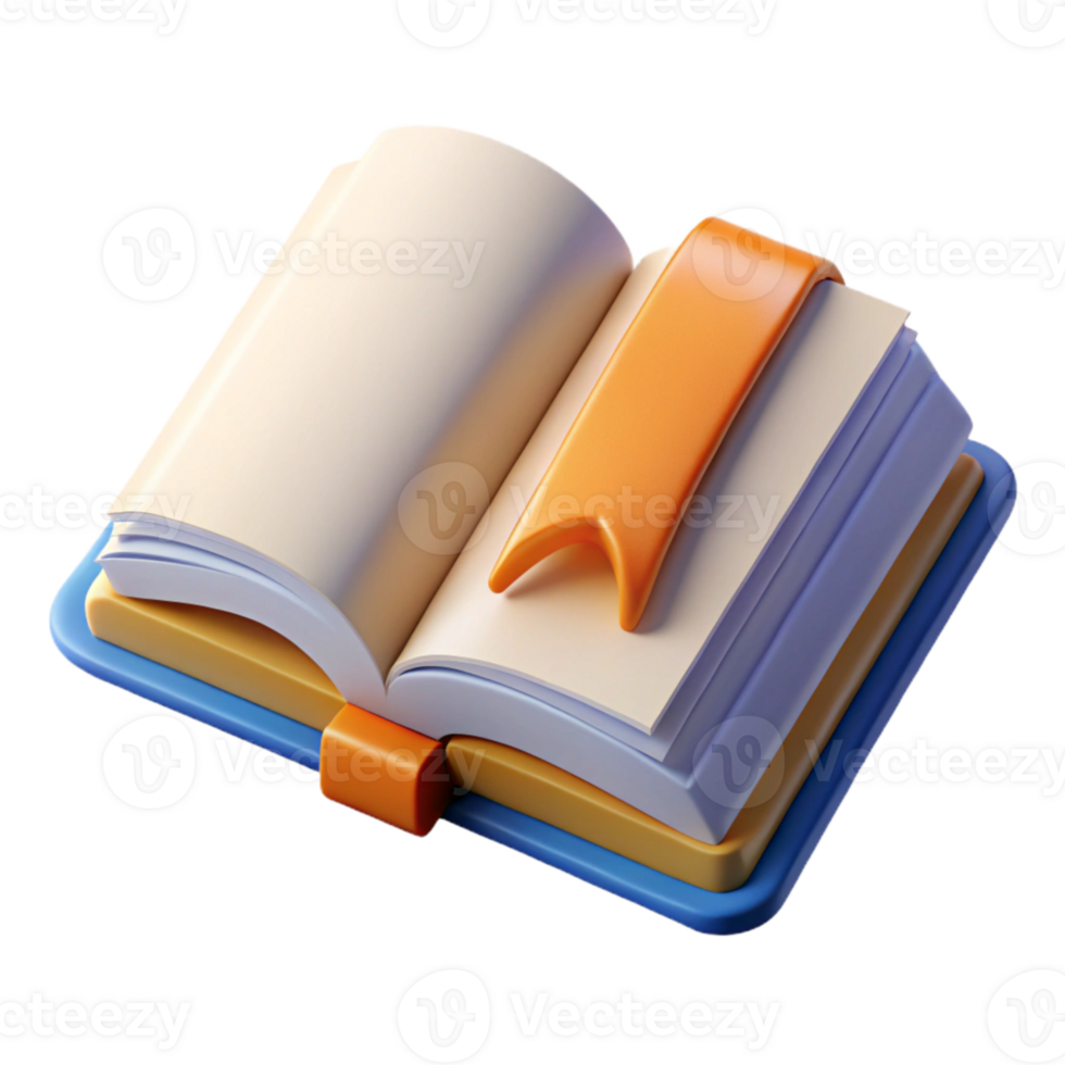 wonderful modern Open Book with Bookmark Front View Transparent Background authentic png
