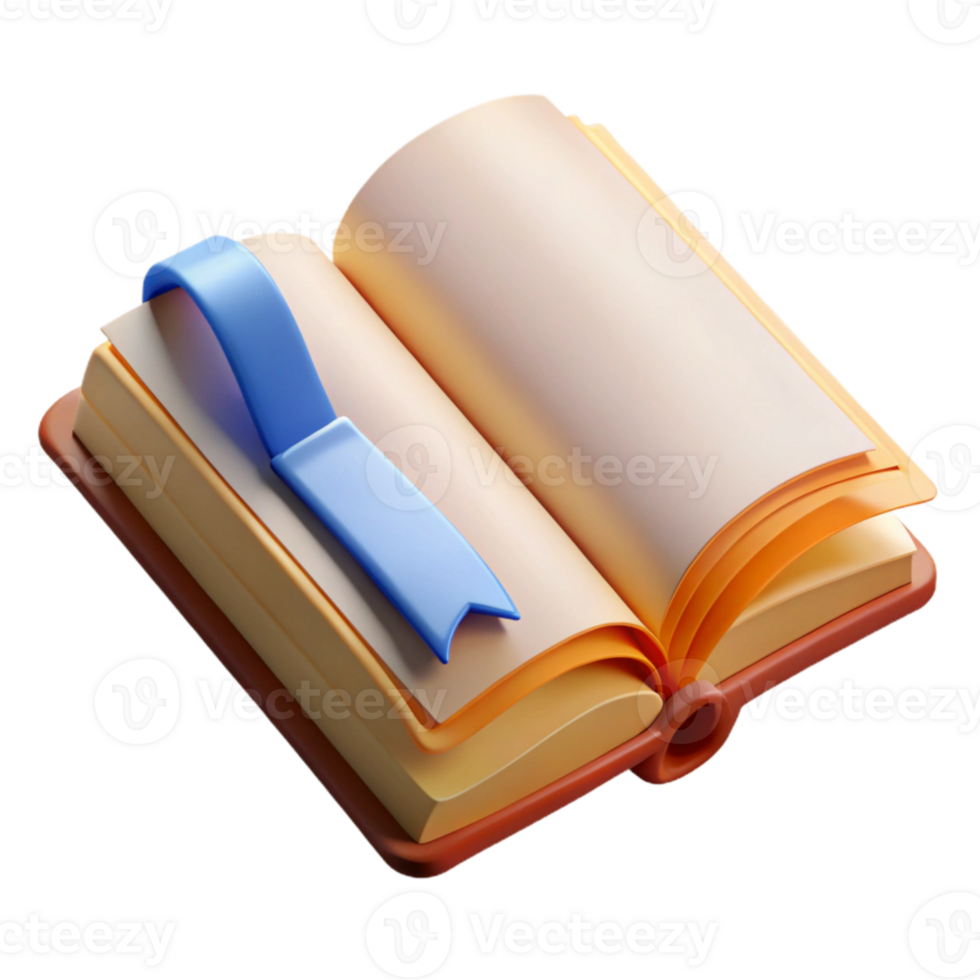 dramatic rustic Open Book with Bookmark Front View Transparent Background detailed png