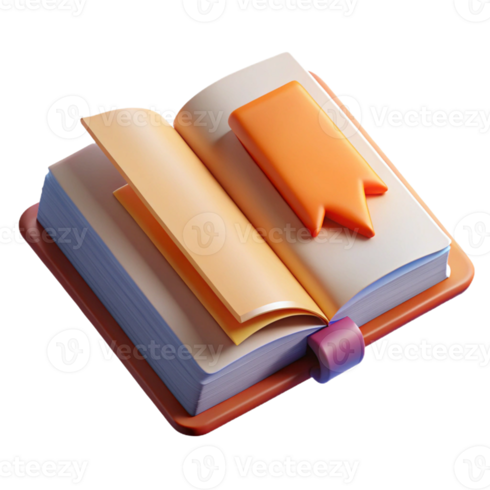 impressive creative Open Book with Bookmark Front View Transparent Background high quality png