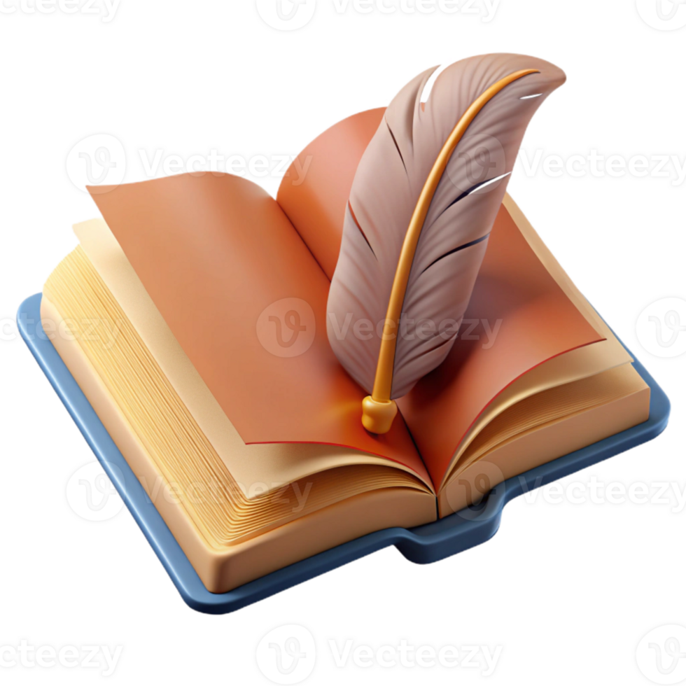 impressive rustic Open Book with Feather Bookmark Transparent Background Isolated premium png