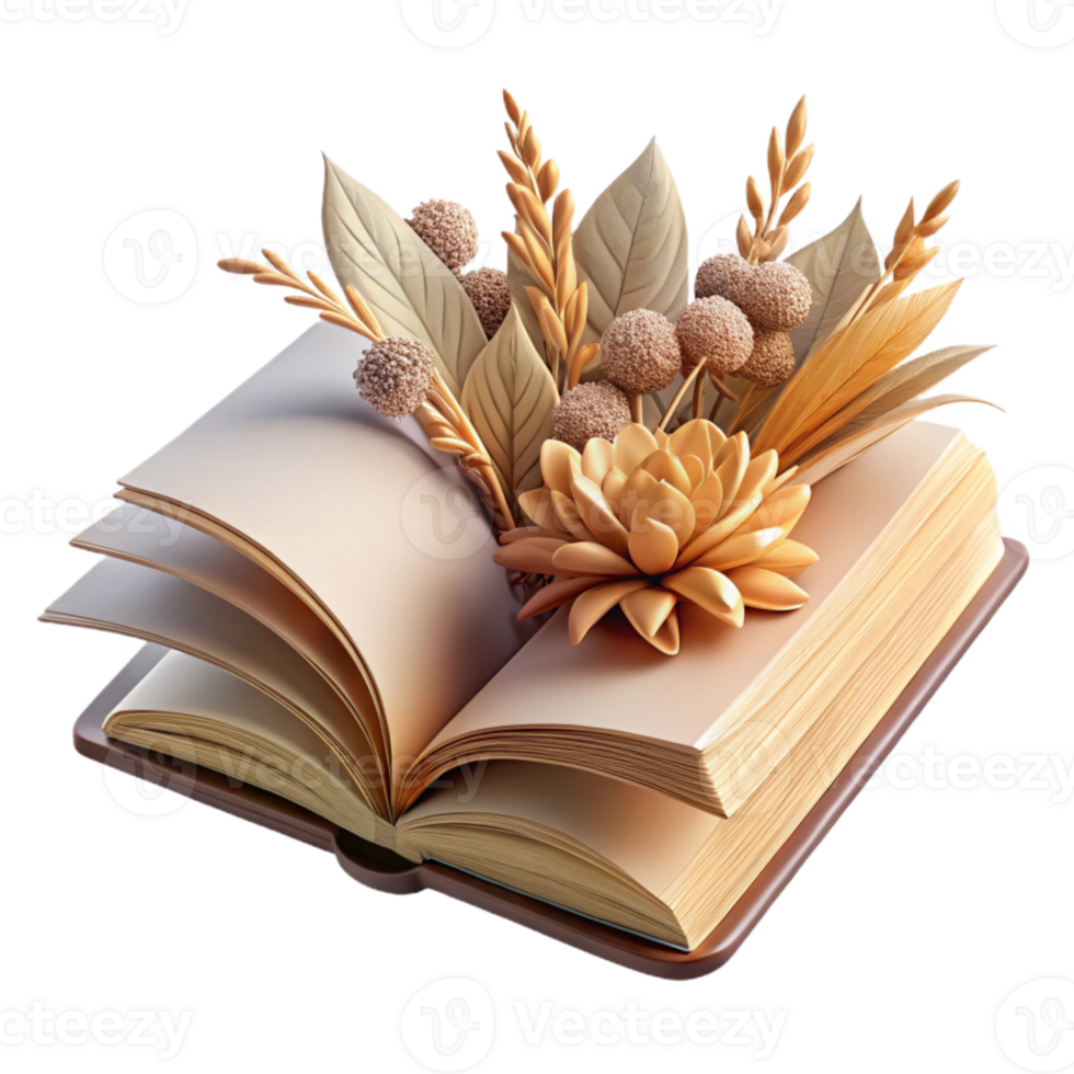 extraordinary creative Open Book with Dried Flowers Isolated exclusive png